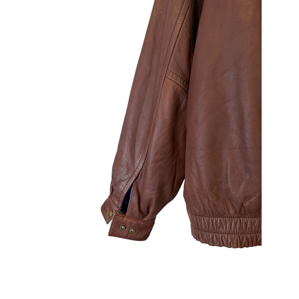 Vintage Merit Awards Mens Brown Genuine Leather Bomber Jacket Large 90s Classic - Picture 9 of 12